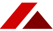 A red slanted rectangle and a red triangle placed side by side on a white background.